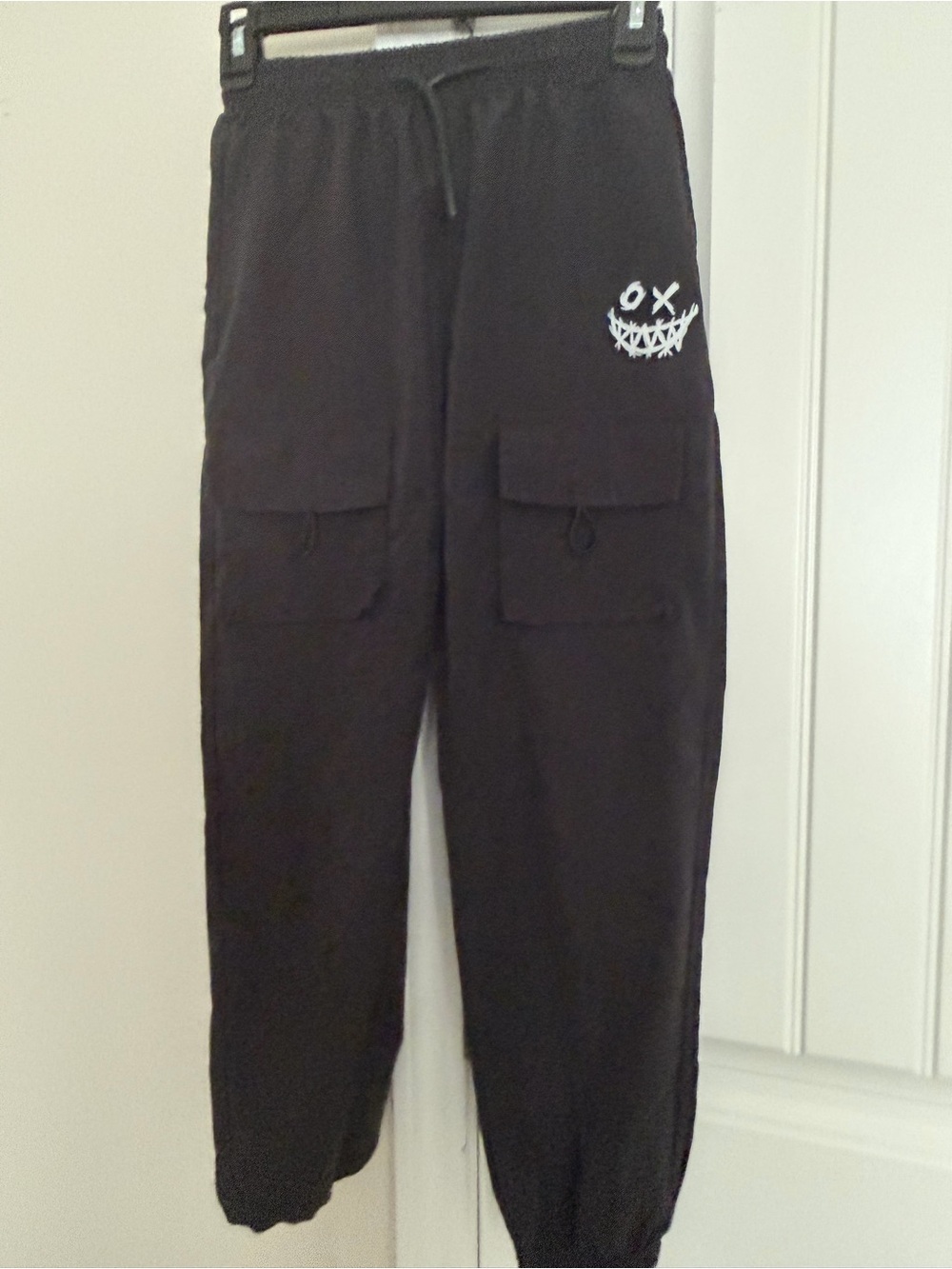 Black Boy’s Cargo Jogger Pants with Graphic Detail